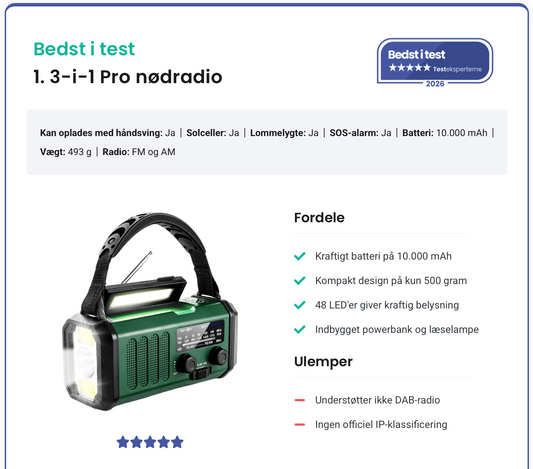 3-i-1 Pro Nødradio: Kåret som bedst i test hos Testeksperterne